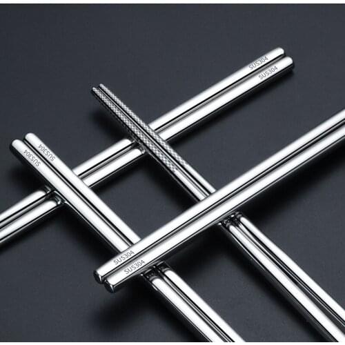 300pair/lot food grade top 304 stainless steel tableware chopsticks household metal alloy square chopsticks Custom logo