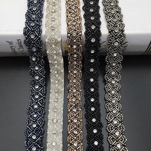 5Yards/Lot Pearl Rhinestones Beaded Trims Lace Ribbon Fabric Clothes Decoration Wedding Dress Collar Sleeve Lace Applique Crafts