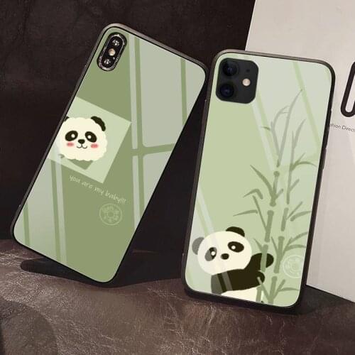Lovely panda bamboo Phone Case Tempered Glass For iPhone 12 Pro Max Mini 11 Pro XR XS MAX 8 X 7 6S 6 Plus SE 2020 case