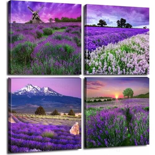 Lavender Home Decor Canvas Wall Art Painting Picture Purple Flowers Provence Live Painting Modern Art Landscape poster