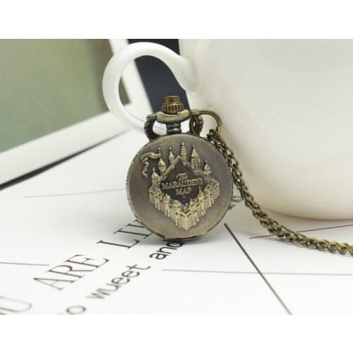 Steampunk Bronze The Marauders Map Design Pocket Watch Quartz Retro Pendant Watch with Necklace Chain children Clock Gifts