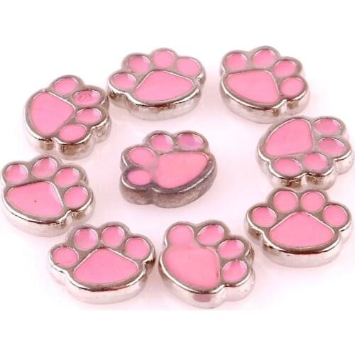 20Pcs/lot Cute Pet Dogs Footprints Paw Chain Pendant Floating Charms Finding Memory Gifts Jewelry Wholesale