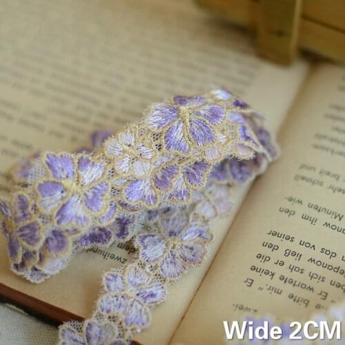 2CM Wide Exquisite Purple Water-soluble Venise Embroidery Flowers Lace Fabric Ribbon Dolls Cloth Headwears Hats Sewing Supplies
