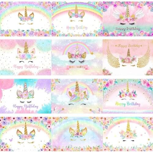 Happy Birthday Unicorn Theme Backdrop Unicorn Floral Photo Background Rainbow Unicorn Girls Birthday Baby Shower Party Decor