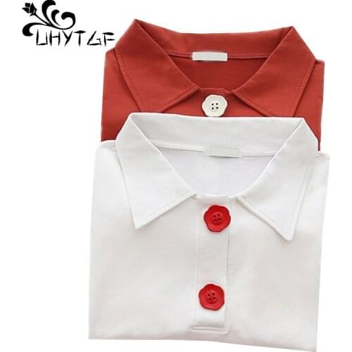 UHYTGF Cute girl summer t-shirt solid color wild elegant short top female harajuku casual loose plus size tshirts womenswear 962