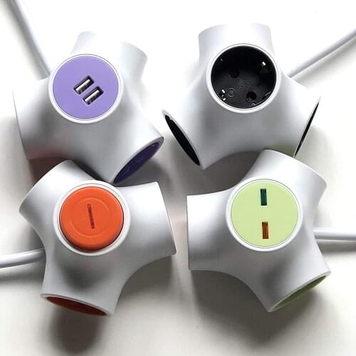 UCOMEN 4pcs power strip set: 3-fold Schuko adapter with 2 USB, 3-fold Schuko adapter with overvoltage protection, 3-fold Schuko