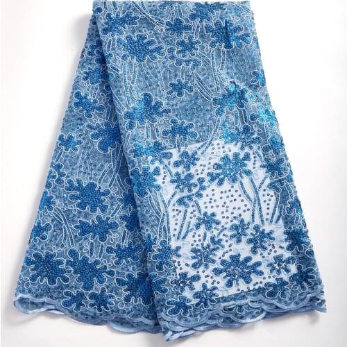 SJD LACE High Quality Sky Blue African Lace Fabric 2021 French Laces Sequined Embroidery Nigerian Fabric For Women Dress A 2374