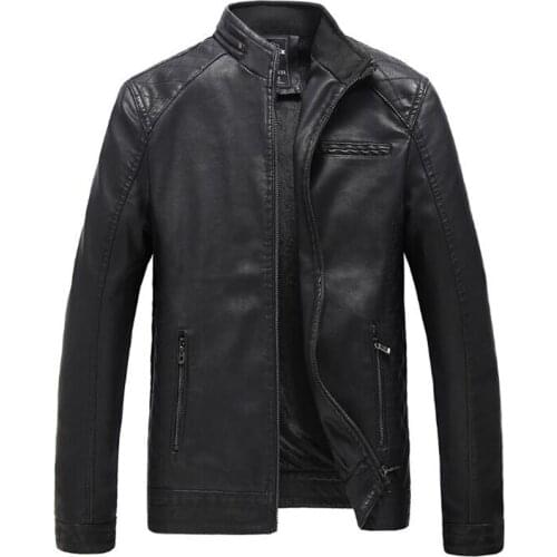 Autumn Winter Fleece Jacket Men Casual Stand Collar Motorcycle PU Leather Coats Mens Outerwear Warm Jackets Plus Size 5XL 6XL