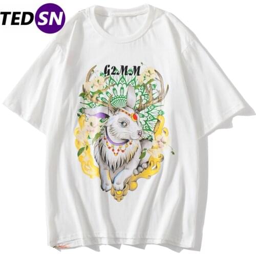 2021 Summer Hip Hop T Shirt Streetwear Cartoon Floral Elk Print Harajuku Short Sleeve Fashion Oversized Couple tops