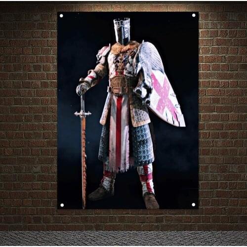 Masonic Knight Templar Flag Banner Wall Art Medieval Warrior Armor Posters Hang on the wall 4 grommets Custom Flag indoor Decor