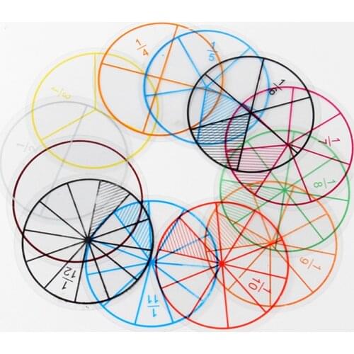 Math Toys 12pcs Plastic Numbered Fractions Circles Math Chips Mathematics Number Toy