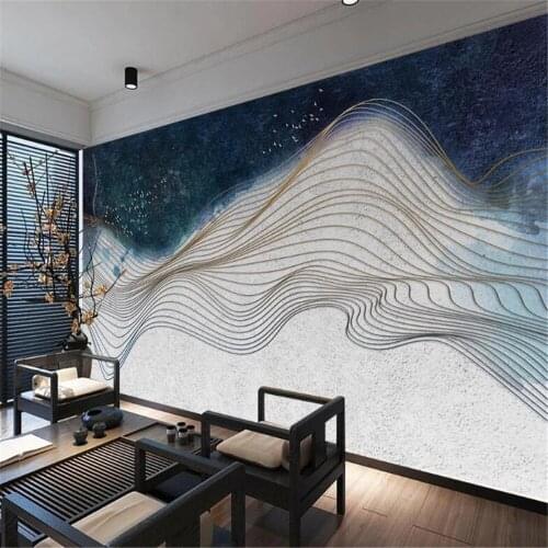 Milofi custom large-scale mural new Chinese style ink landscape abstract line living room sofa TV background wall
