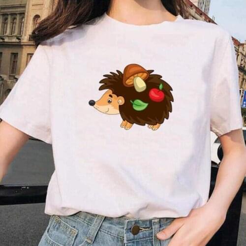 Fashion Short Sleeve Casual T Shirt Women Tops Harajuku Shirt Summer Funny Kawaii Hedgehog Print Tee Shirt Femme Camiseta Mujer