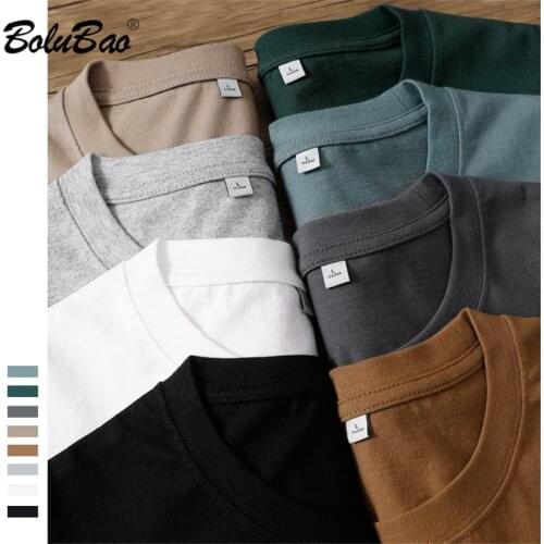 BOLUBAO 2021 New Spring Long Sleeve T Shirt Men 100% Cotton O-Neck Tops High Quality Solid Color T-Shirt Male