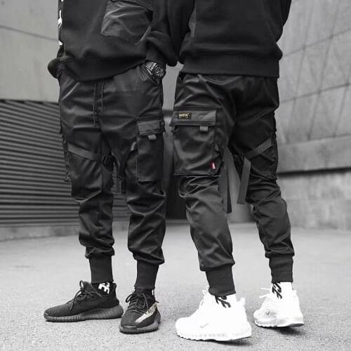 2020 Hip Hop Boy Multi-pocket Elastic Waist Harem Pants Men Streetwear Punk Casual Trousers Joggers Male Ankle-length Mens Pants