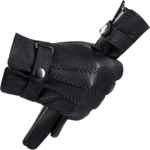 2020 Winter New Mens Sheepskin Gloves Double-Layer Riding Windproof and Warm Driving Motorcycle Leather Mens Gloves