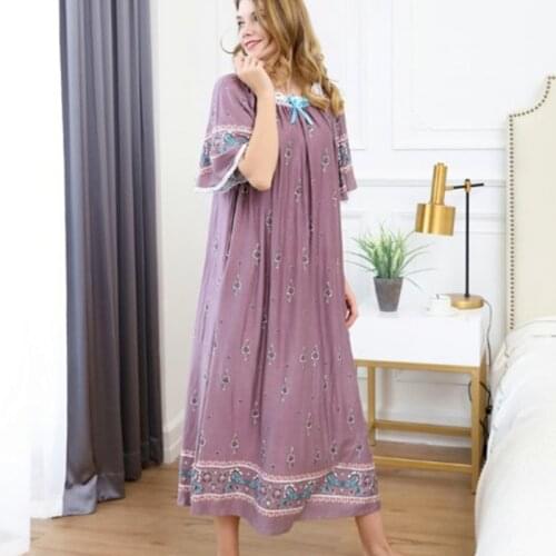 Spring Nightgown Women Viscose Lace Nightdress Short Sleeve Sleepdress Summer Casual Long Nightshirt Ladies Plus Size Nightdress