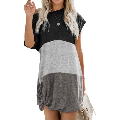 Super large 2021 new European and American crossover new womens Casual Short Sleeve stitched and twisted contrast Printed Dress