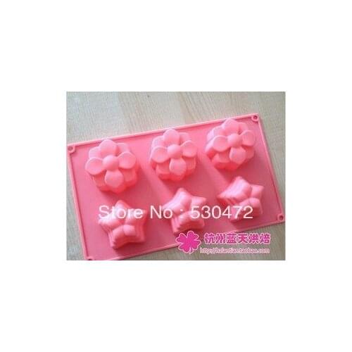 Wholesale/retail,free shipping ,6 hole Lucky Flower Clover shape silicone Cake Mold Baking mould 29*17*4CM