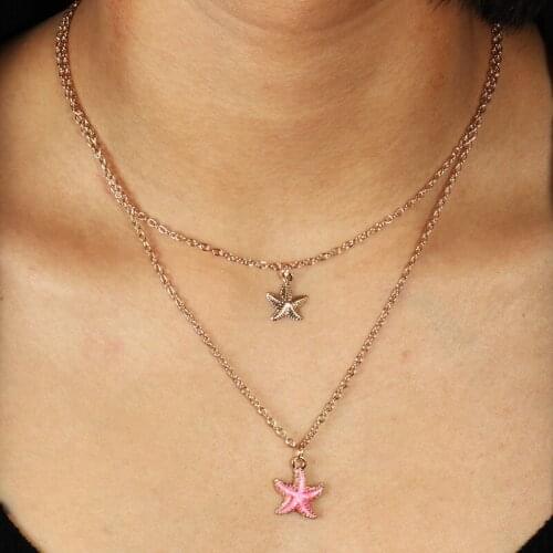 MiFaViPa Starfish Necklace Jewelry Trendy Charm Jewelry Pink Sea Star Pendant Necklaces For Women Jewelry Christmas Gifts
