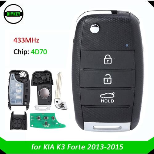 DIYKEY for Kia K3 Forte 2013 2014 2015 Replacement Flip Remote Control Car Key Fob 3 Buttons 433MHz 4D70 Chip