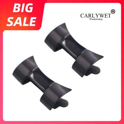 CARLYWET 19 20mm 316L Stainless Steel Black Watch Band Bracelet Middle polished Curved end Watch Parts 2pcs for Rolex Oyster