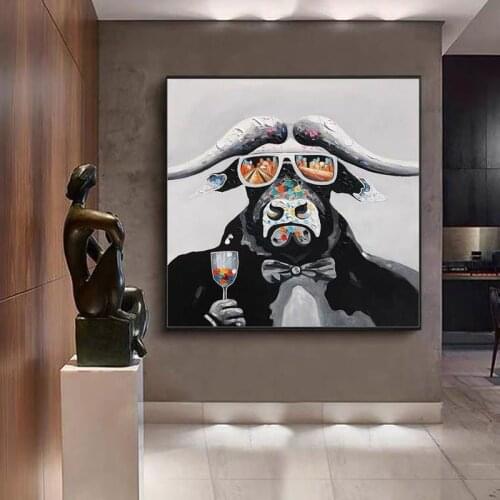 Hand-Painted Art Abstract Oil Paintings Living Modern Minimalist Cartoon Animal American Nordic Room Decoration No Frame