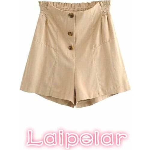 Vintage buttons high waist shorts women eleatic waist Summer cotton short feminino korean fashion pantalones cortos