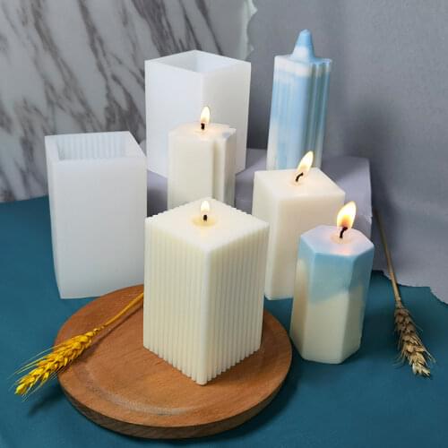 New Striped Cube Silicone Candle Mold for DIY Handmade Aromatherapy Candle Plaster Ornaments Handicrafts Soap Mould Making Tools