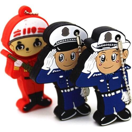 Cute Policeman USB Flash Drive 64GB 32GB 4GB 8GB 16GB cartoon Fireman Pen Drive USB 2.0 Mini U Disk 128MB Memory Stick Pendrive