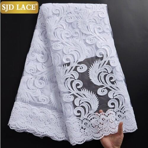 SJD LACE Pure White African Net Lace Fabric 2021High Quality French Mesh Lace Fabric Sewing Sequins Milk Silk For Wedding A2340