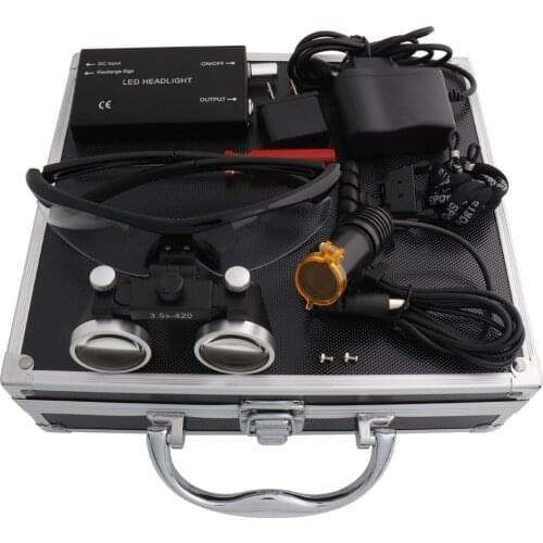 2.5/3.5x420 Dental Loupes Dental Magnifier Dental Lab Medical Loupes Magnification Binocular 5W Headlight Headlamp Focused Set M