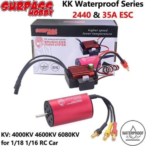 Surpass Hobby KK Waterproof ESC Brushless Motor 2440 4000/4600/6080KV 2S with 35A ESC for Traxxas HSP Tamiya Axial 1/16 1/18 RC