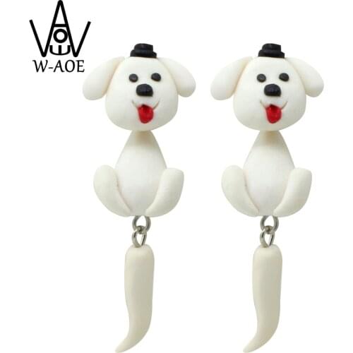 TTPAIAI 30 Handmade Polymer Clay White Dog Stud Earrings Fashion Jewelry Cartoon Cute Animal Earrings For Women Girl