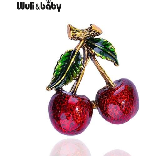 Wuli&baby Classice Enamel Cherry Brooches For Women Cute Red Cherry Fruits Party Casual Office Brooch Pins Gifts