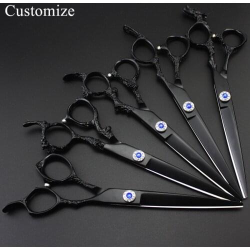 Customize professional japan 440c 7 inch black Dragon Pet dog grooming hair scissors barber Cutting shears hairdressing scissors