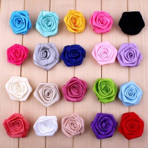 10pcs/lot 1.6" 20 Colors Hair Clips Fabric Rosset Flowers For Children Accessory Artificial Colorful Satin Flower For Headbands
