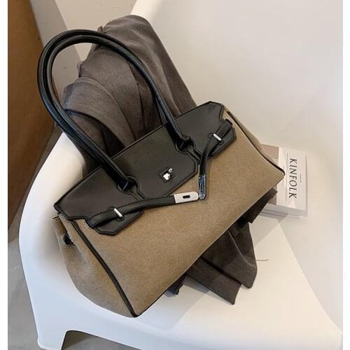 Color Matching Bag Women 2020 New Thick Canvas with Pu Platinum Bag Fashion Handbag Shoulder Messenger Kelly Bag