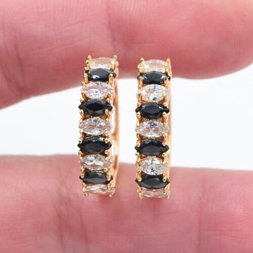 Women Fashion Black White Cubic Zirconia CZ Huggie Hoop Earrings Jewelry