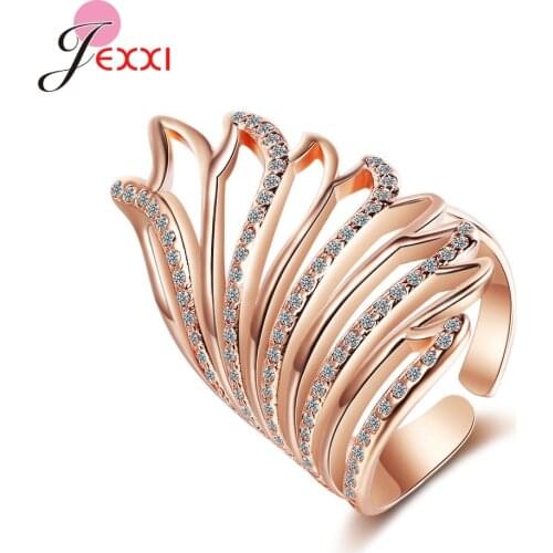 Big Wing Shape 925 Sterling Silver Open Rings For Women Brilliant CZ Luxury Cocktail Party Birthday Gift Female Fine Jewelry