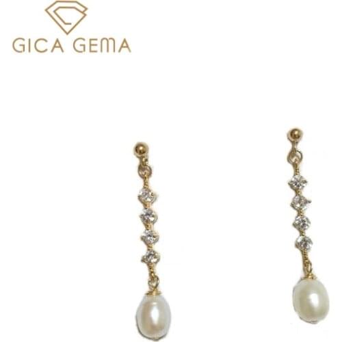 GICA GEMA Classic 925 Sterling Silver Freshwater Pearl Diamond Mid-length Fashion Earrings for women Fine Jewelry
