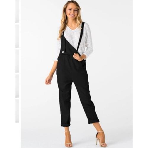 Women Lace Up Pocket Strappy Playsuit Jumpsuit Lady Solid Work Suit Casual Overalls Long Rompers Pants 2020 New Fashion