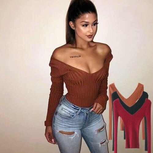 FNOCE 2020 winter new womens sweater fashion casual sexy solid long sleeve v-neck backless tight stretch slim elegant sweater
