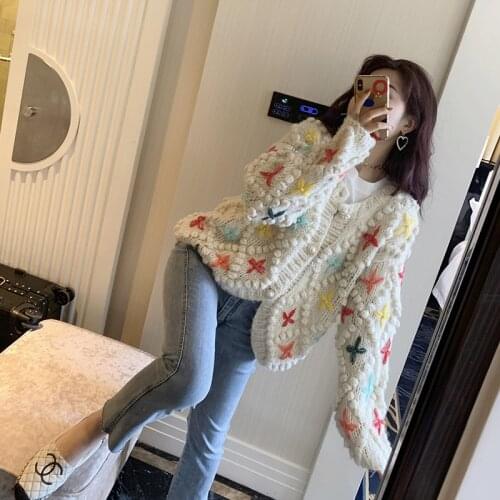 Cardigan Feminino 2020 Autumn/winter Womens Sweater Thickened Handmade Chain Link Vintage Cardigan Loose Needle Hand Knitted