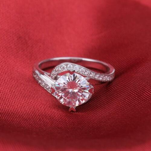 Real 14K White Gold Ring With 8mm 2 Carat Round Shape Moissanite Diamond Center 4 Prong Setting Wedding Ring for Women