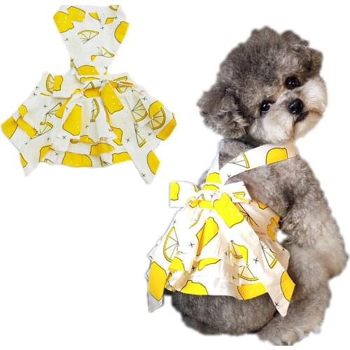 Floral Weeding Dress Pet Clothes Sleeveless Sexy Evening Dresses For Girls Cotton Yellow Big Bowknot Skirt 2020 Summer Clothing