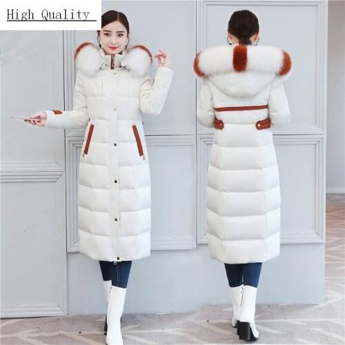 Winter Duck Down Jacket Women Long Down Coat Female Thick Slim Jackets Clothes Ladies Large Fox Fur Hood Warm Coats 6
