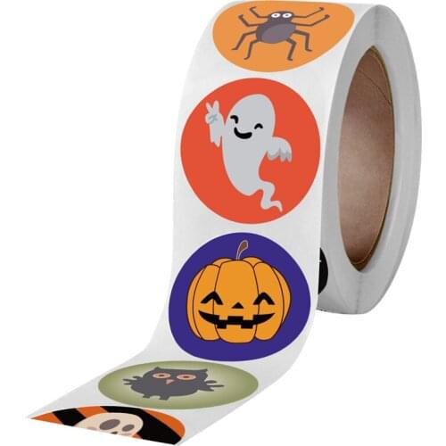 100-500pcs Halloween Decor Stickers Pumpkin Self Adhesive Label Paper Candy Bags Stickers kids toys Gift Packaging Sealing Craft