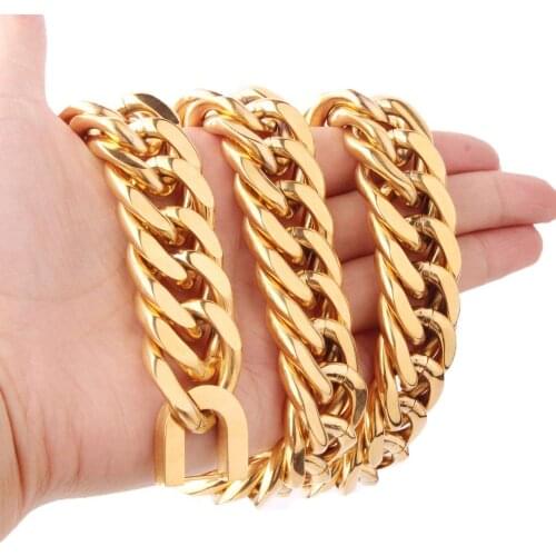 21mm Heavy Mens Necklace Curb Cuban Link Chain Gold Color Stainless Steel Collar Choker Steampunk Style Jewelry Male Boy Gift