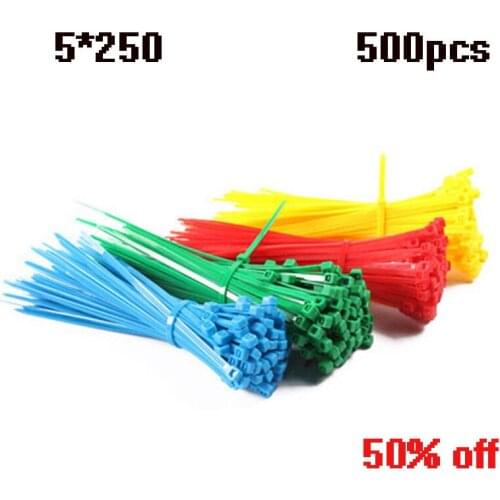 250mm Self-locking Nylon Cable Ties 5mm width 500pcs Self-Locking Plastic Nylon Wire Zip Ties Cable Tie accessories Seven Color